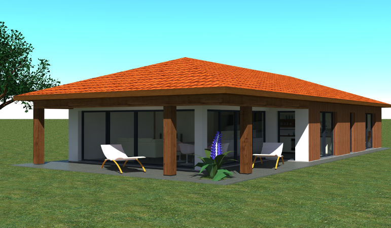 Rendu 3D Vue extérieure Ouest maison 125 m²