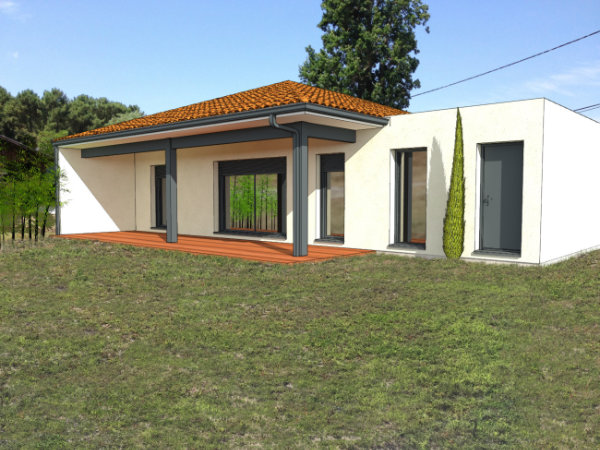 Rendu 3D Vue extérieure maison 100 m²