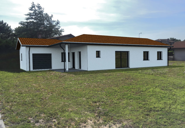 Rendu 3D Vue extérieure maison 110 m²