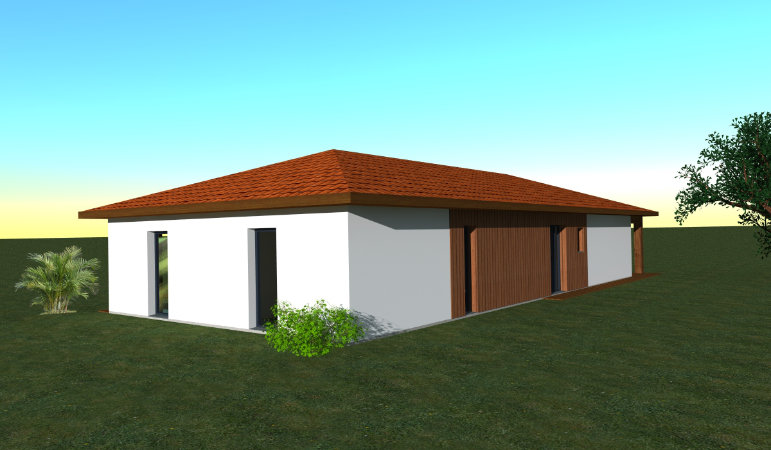 Rendu 3D Vue extérieure Nord maison 125 m²