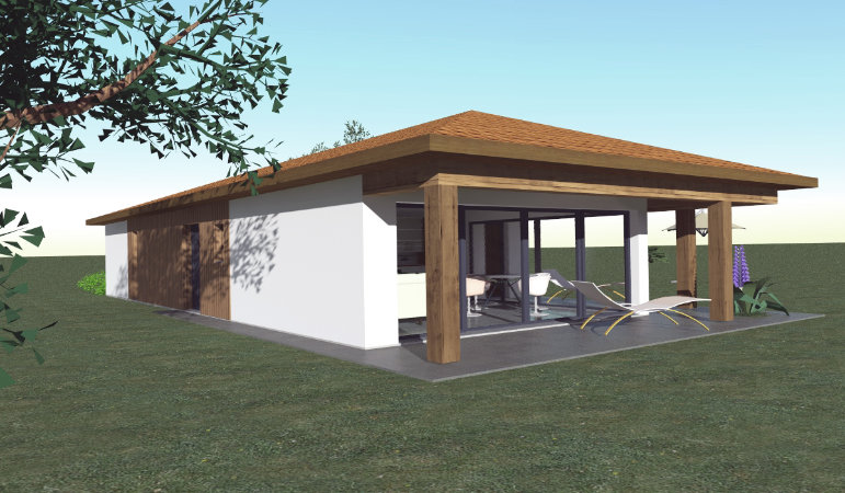 Rendu 3D Vue extérieure Nord Ouest maison 125 m²