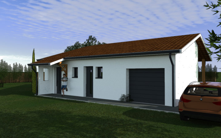 Rendu 3D Vue extérieure Nord maison 95 m²