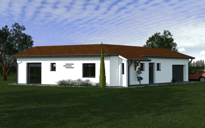 Rendu 3D Vue extérieure Est maison 95 m²