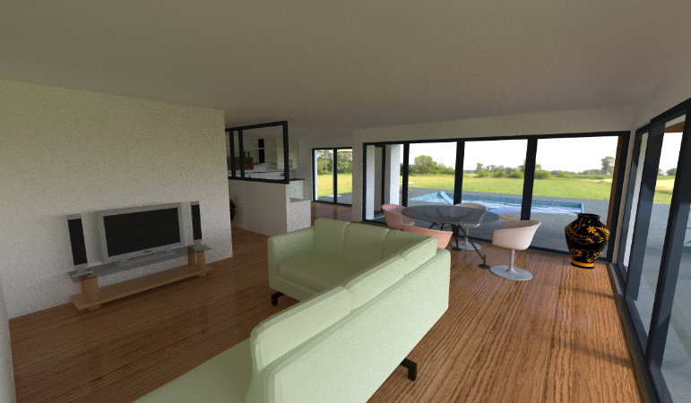 Rendu 3D Vue intérieure salon amenagé