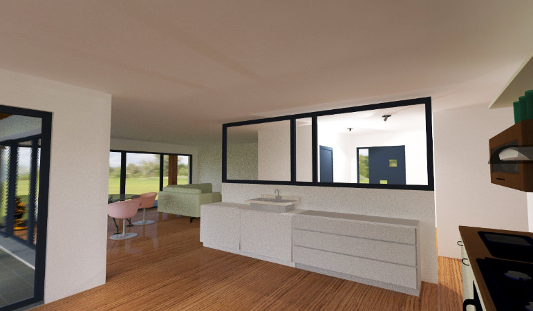 Rendu 3D Vue intérieure cuisine amenagé